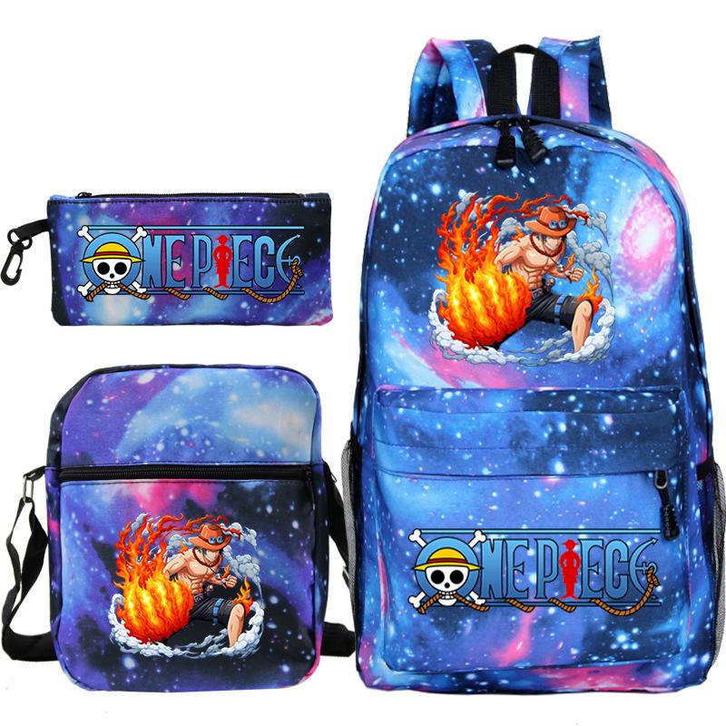 ONE PIECE Luffy Peripheral Student School Bag Three-piece Youth Backpack Shoulder Bag Pencil Case