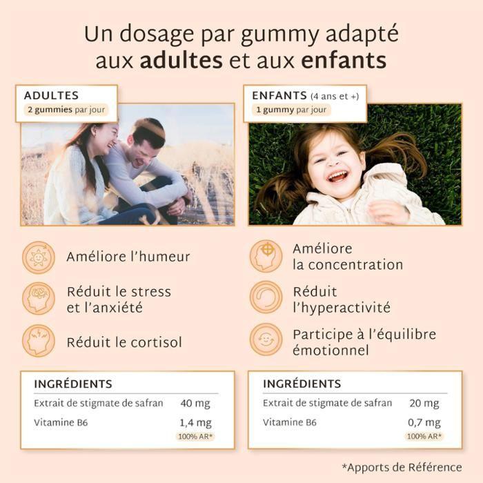 Mium Lab - Gummies Safran &; Vitamin B6 Sans Sucres - Équilibre Émotionnel &; Entspannung - Goût Pêche et Hibiscus - 42 Gummibärchen