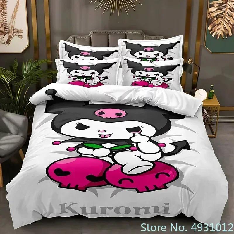 Sanurgente Kuromi Melody Bedding Set Pillowcase Anime Bedclothes Cartoon 3D Printed Kids Adult Boys Quilt Duvet Cover Gift