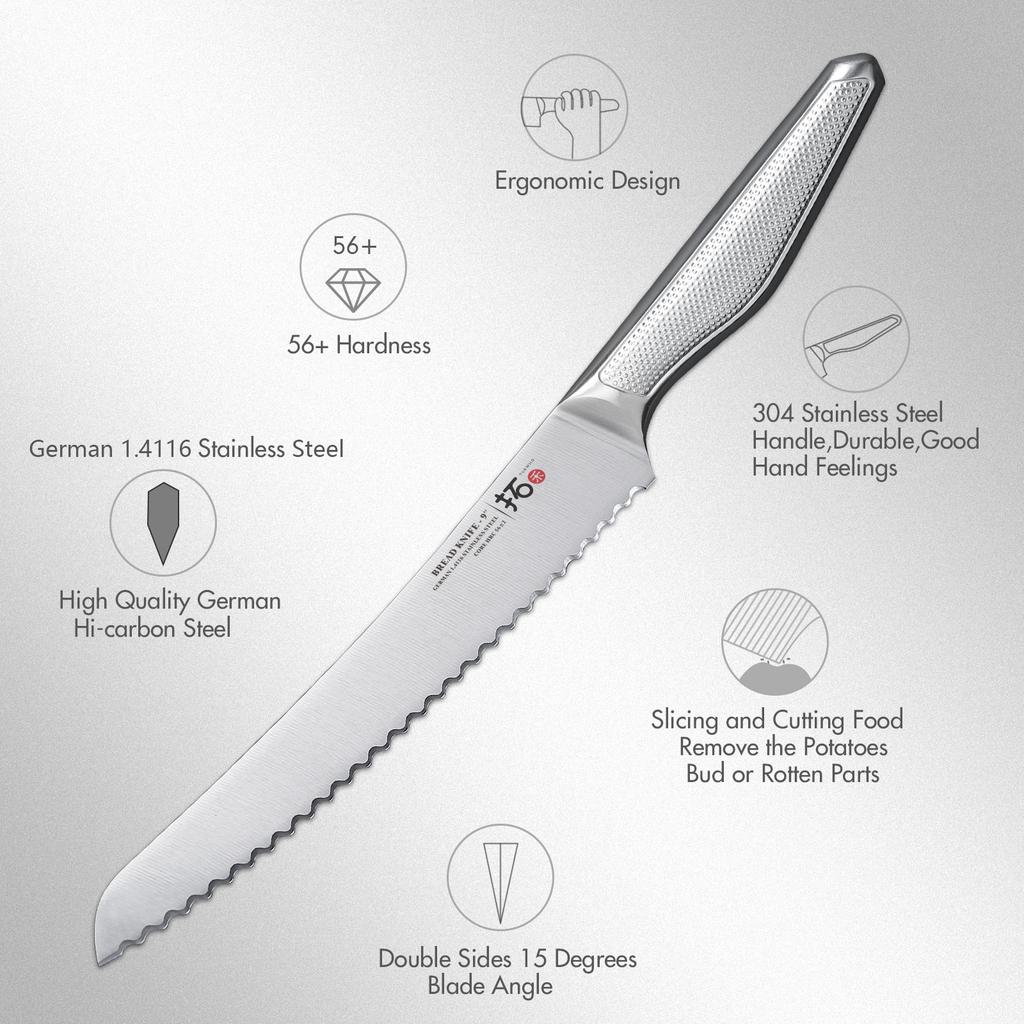 TURWHO 9 Inch Professional Bread Knife High Carbon German 1.4116 Stainless Steel Kitchen Chef Knives Cheese Cake Cutter Tools
