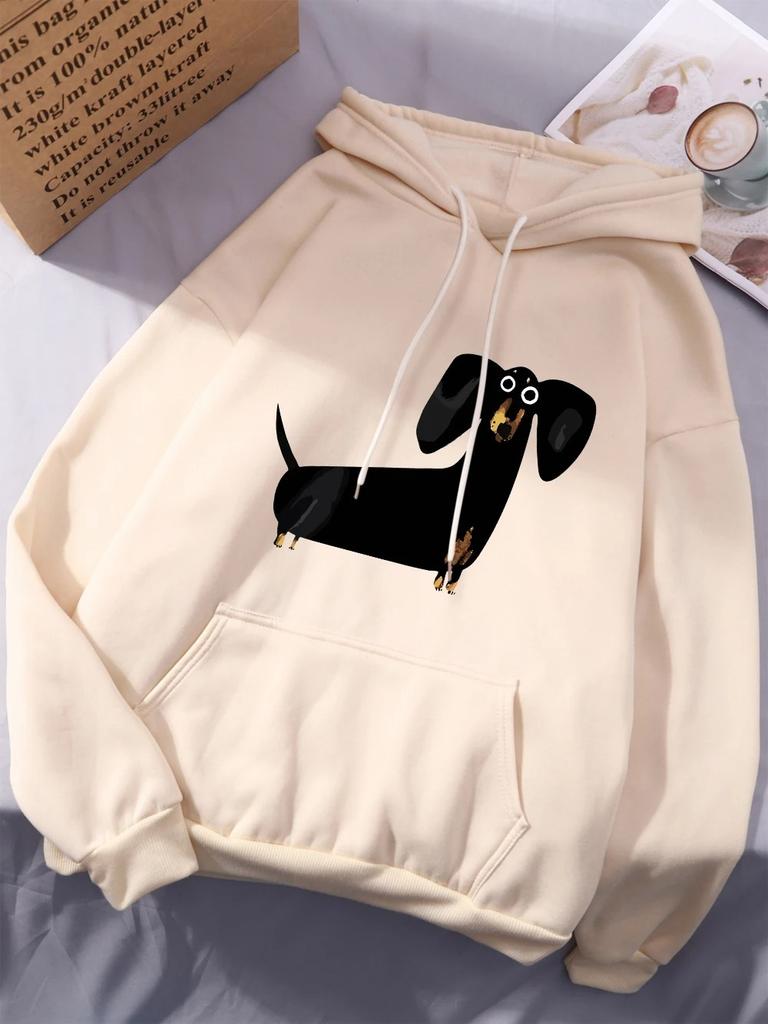 Funny Dachshund Dog Print Hoodie Women Winter Warm Hooded Casual Pocket Sweatshirt Comfortable Loose Woman Sportswear Trendy Top