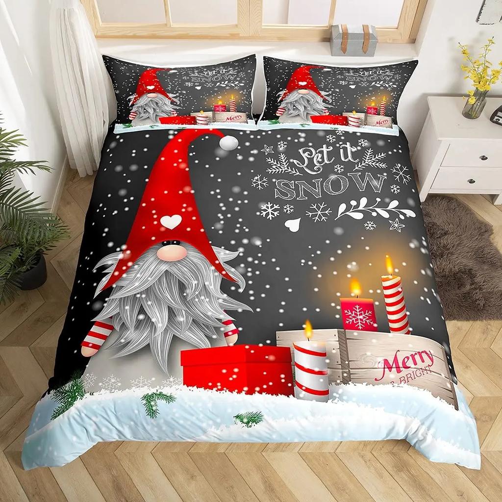 Jultomtar påslakan set Tomte Jul Täcktäckeset God Jul Sängkläder Vinter Snö Helg Påslakan