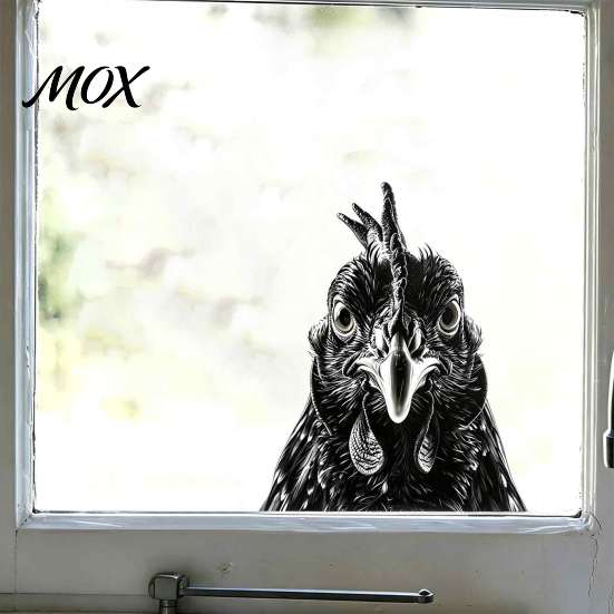 Customizable Poultry Window Film Black White Rooster Stickers, Realistic Farm Chicken Head Interesting Interior Glass Layouts Decals, Waterproof