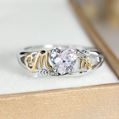 Fashion Classic Heart Shape Rings For Women Letter Mother Finger Ring Mother's Day Charm Jewelry