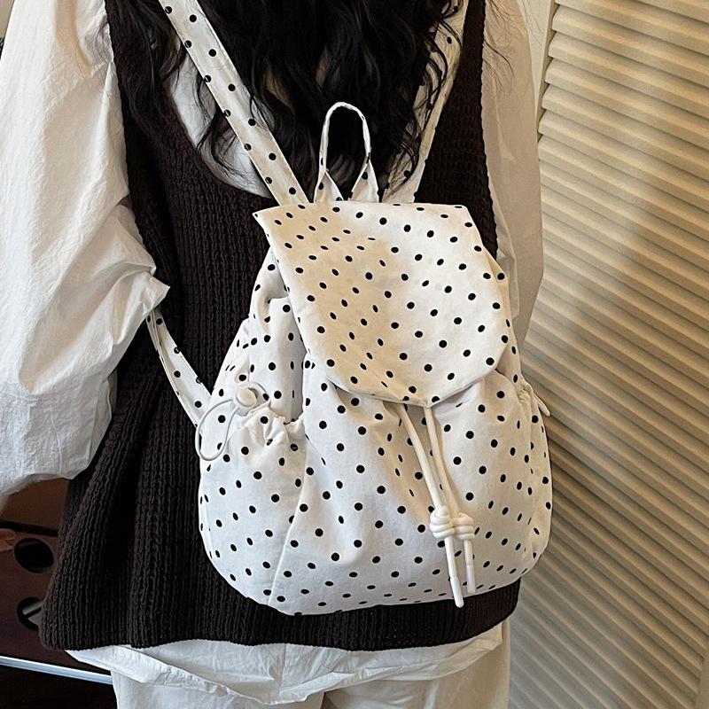 Sac à dos Grande capacité Pois Toile de nylon Sac à dos pour femme 1011 Nouveau Tendance Haut de gamme Quotidien Trajet Polyvalent Sac à dos