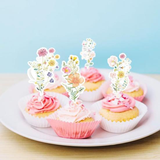 Wildflower Cupcake Toppers Baby Shower Floral Cake Topper Decoration for Baby Shower Birthday Party Supplies