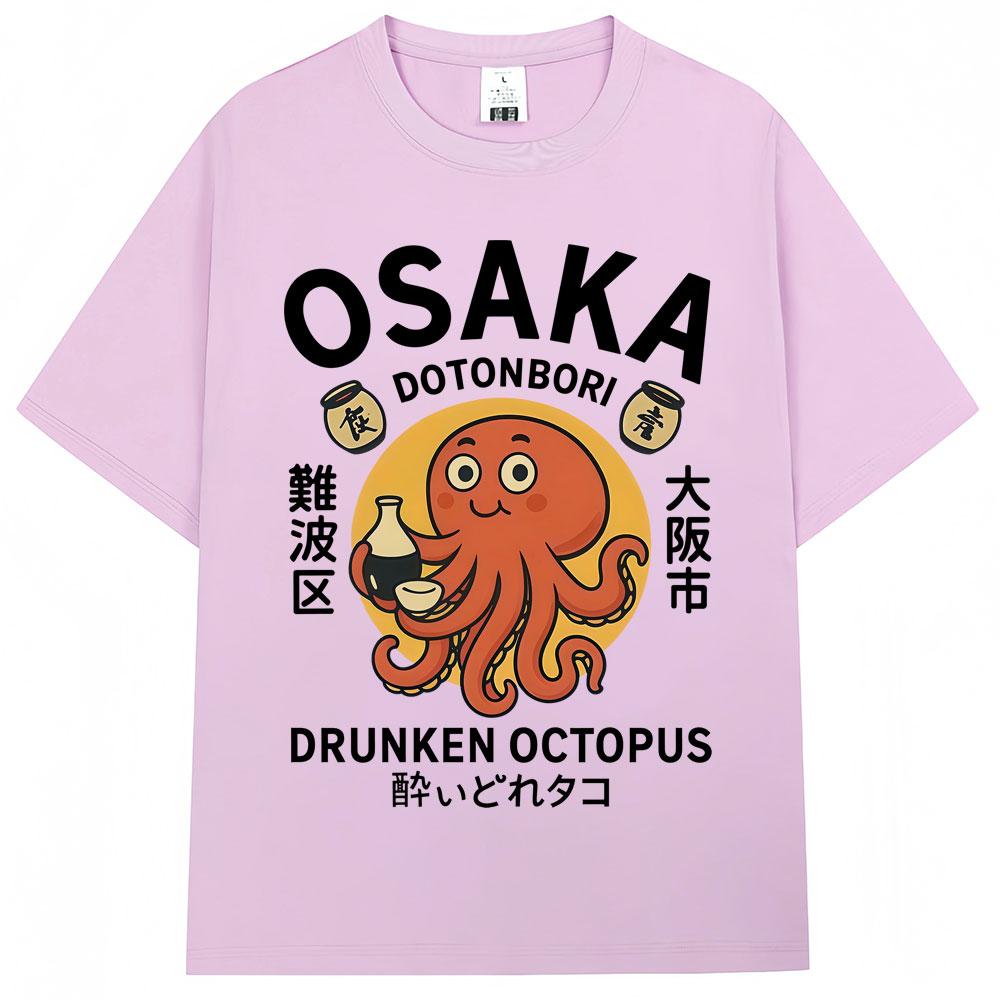 Japanese Style Drunken Octopus Osaka Graphic T Shirts Dotonbori Unisex Unisex Fashion Vintage Short Sleeve Oversized Cotton T Shirt