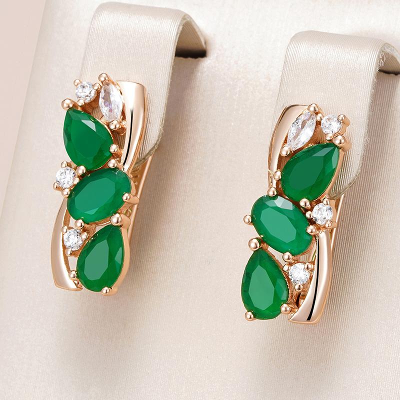 New  Rose Gold Color Drop Earrings For Women Delicate Cut Dazzling Green Natural Zircon Accessories Wedding Jewelry