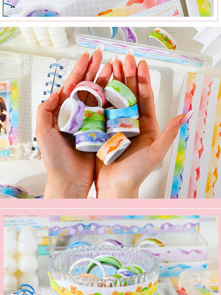 1 Roll Of Cartoon Dreamy Cloud Pattern Adhesive Tape Sticker, Versatile Adhesive Tape, Hand Account Sticker Material, Suitable For Diary Scrapbook,
