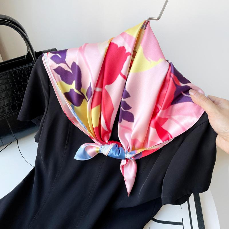 New Spring and Summer Small Square Scarf Colorful Printed Silk Scarf for Women's Professional Scarf Satin Scarf