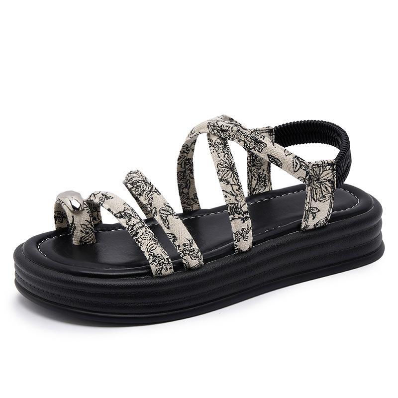 

Sandals women summer wear 2025 new fairy style thick sole with skirt elastic foot cover refers to Roman sandals women 40