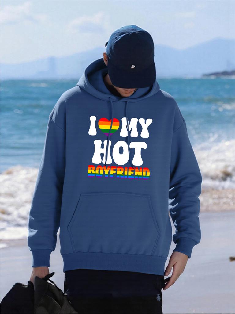 I Love Hot Boyfriend Printing Men Hoodies Casual Loose Sportswear Vintage All-Match Clothes Fleece Autumn Man Streetwear