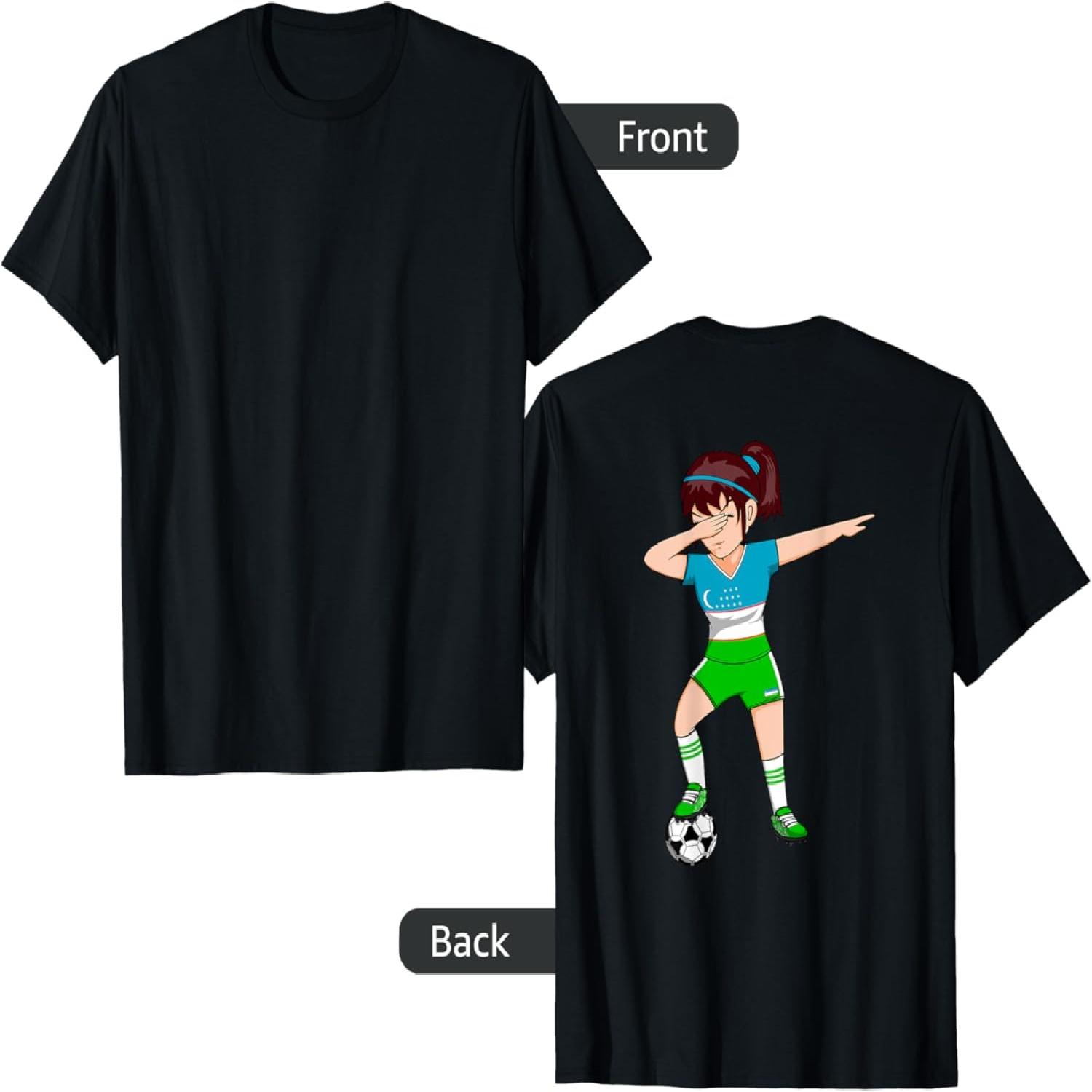 Dabbing Soccer Girl Uzbekistan Jersey Uzbekistani Football T-Shirt S