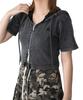 WEGO Ribbed Short Sleeve Zip Korean Short Size Sumikuro Women's Hoodie, Girly, Streetwear, Style, Length, Spring/Summer Outfit, Gift,