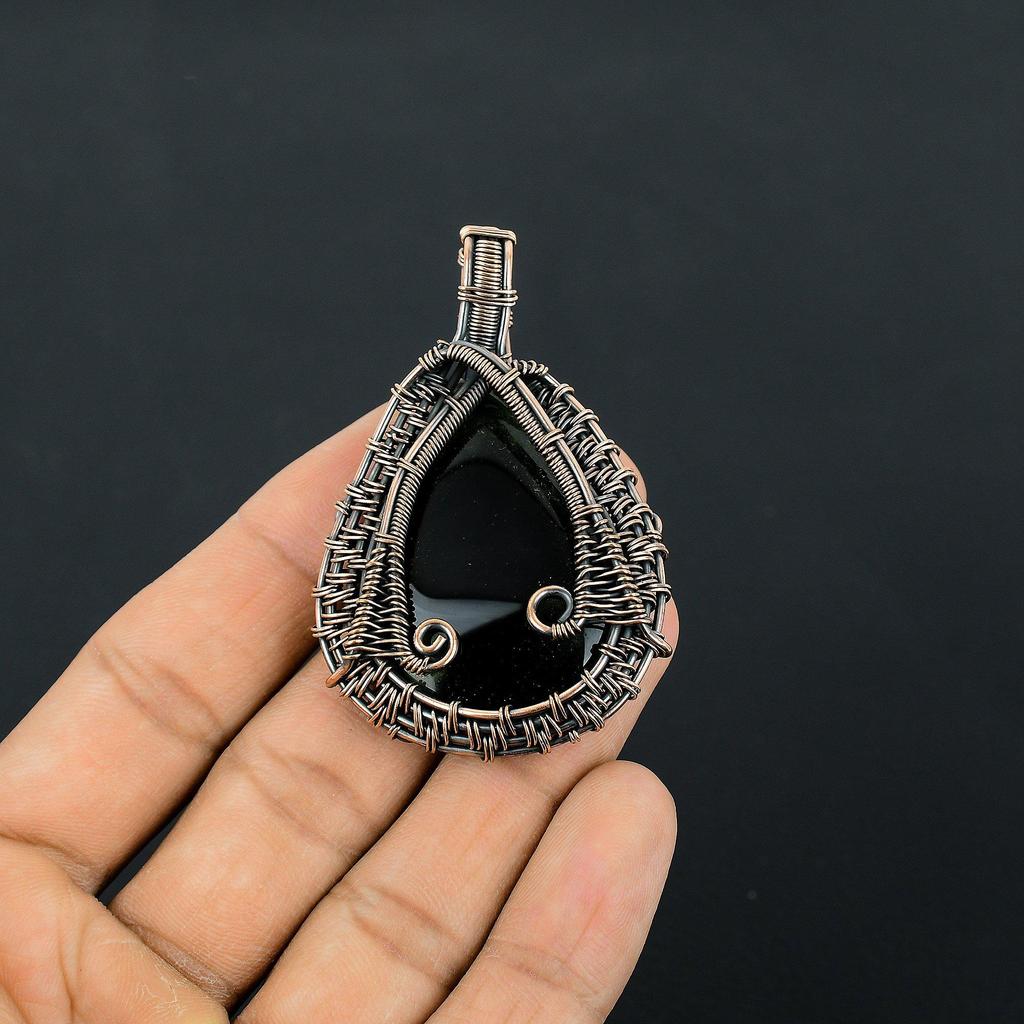 Black Onyx Jewelry, 999 Copper Wire Wrapped Pendant Handmade Gemstone Jewelry, Gifts For Wife Brand New Pendant