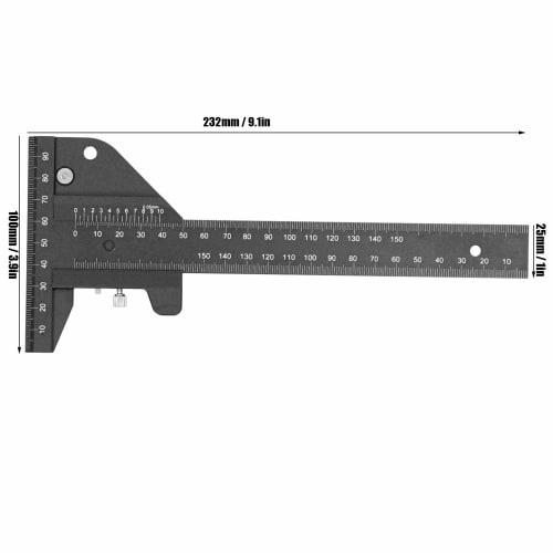BIKING Carpentry Marking Ruler, Woodworking Ruler, Aluminum Alloy T-Type Scriber, Carpentry Measurement Marking Gauge Tool, Black