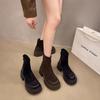 Retro Martin Boots Women's British Style 2025 Autumn and Winter New Small Thick-soled Heightened Black Thick Heel Thin Short Boots