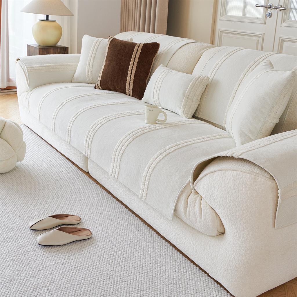 Uproszczony Paski Polar Dekor Chenille Pokrowiec na Sofę Antypoślizgowy Pokrowiec na Poduszkę Kanapową do Salonu Ręcznik na Sofę na Cztery Sezony