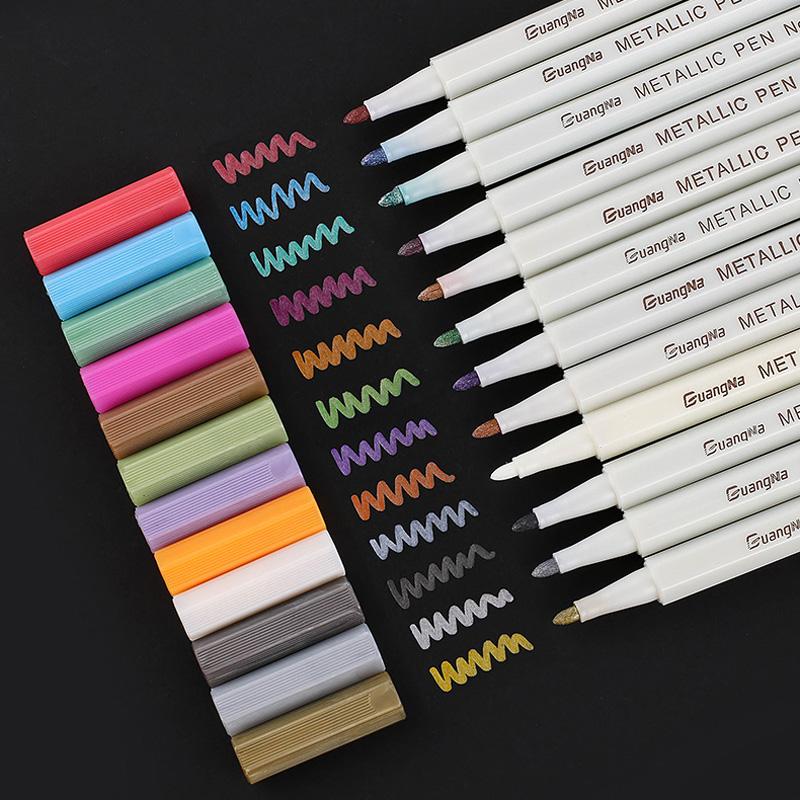 12 Colors Metallic Marker Pen Medium Point Metallic Markers for Rock Painting, Black Paper, Card Making, Scrapbooking Crafts