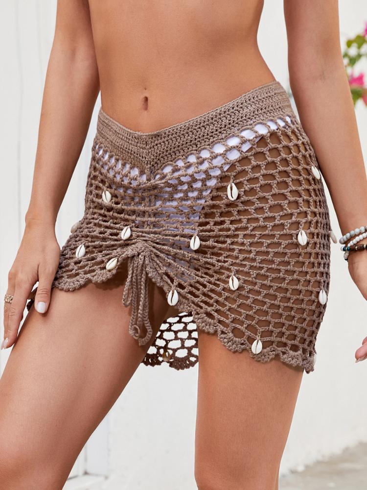 Holiday beach crochet short skirt sexy bikini wrap skirt shell hollow half skirt
