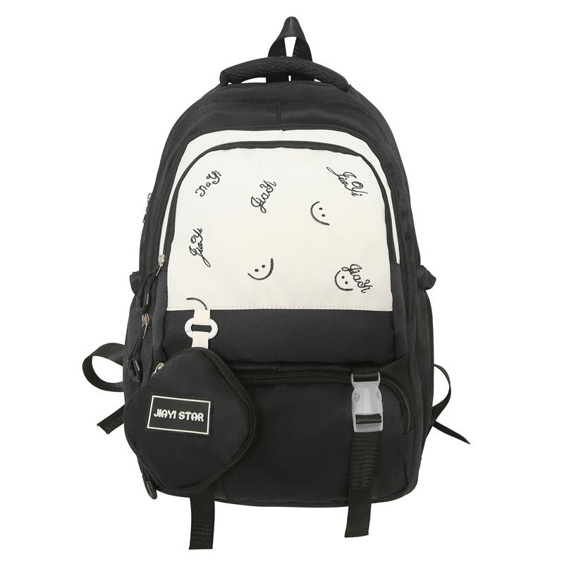 Student Schoolbag Color Contrast Backpack Women's Large Capacity Backpack with Coin Purse