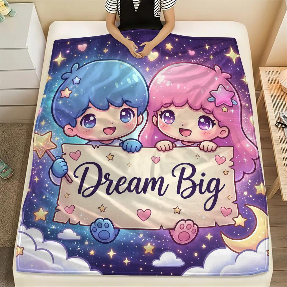 

1 шт. Фланелевое одеяло с принтом Little Twin Stars, Высококачественное, Для всех сезонов, Декор для дома, Тепло и уют, Идеально для рождественских подарков 80cm x 120cm
