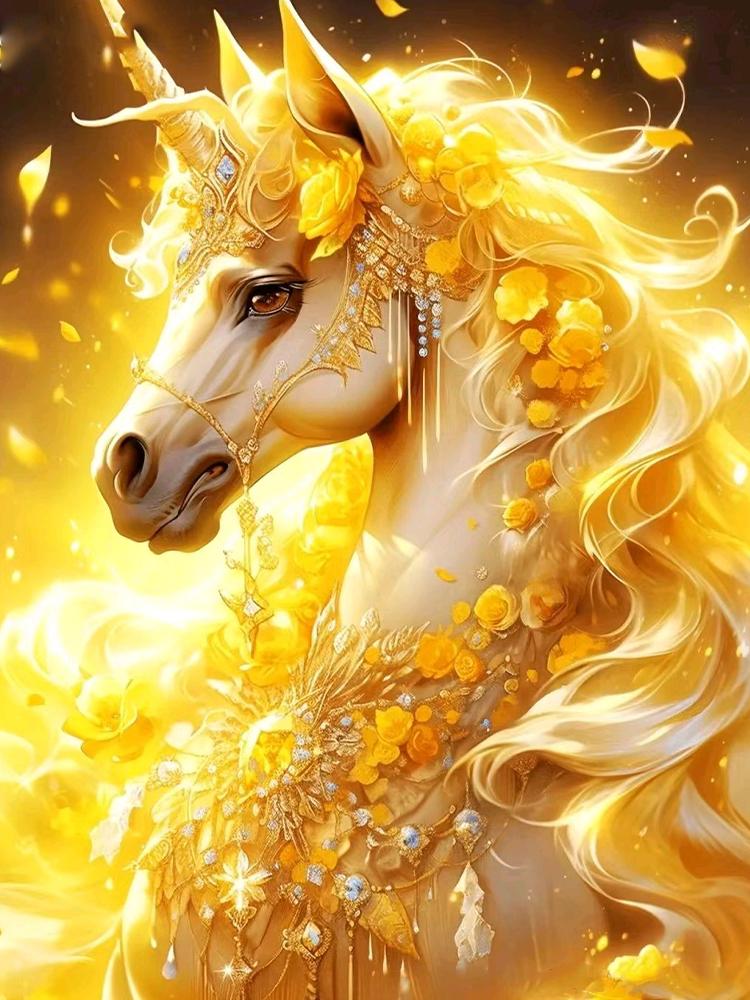 Diamond  Cross Embroidered Unicorn 5d Diy Diamond Full Round Square Jewelry Cross Stitch Embroidered Mosaic Home Decoration