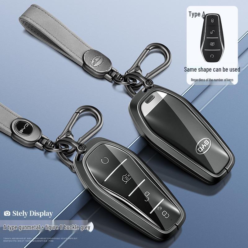 BYD Yuan Pro/Plus Car Key Cover - Genuine Leather Protective Shell with Metal Keychain