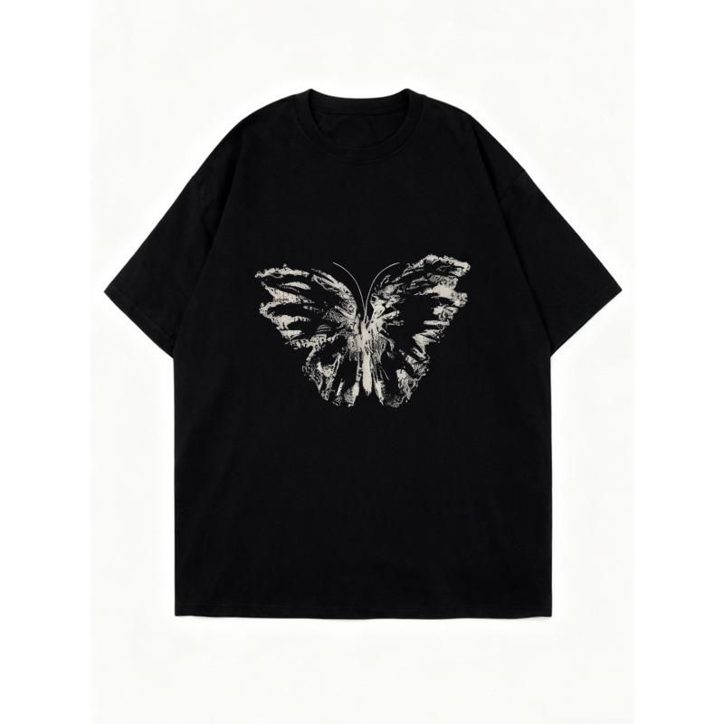 Oversized T Shirt Black Butterfly Print Graphic Tee Casual Summer Wear