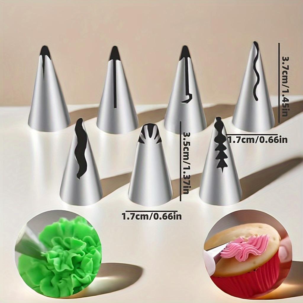 7-Piece Stainless Steel Pleated Skirt Pastry Nozzles - Cake Decorating Tool Set with Unique Patterns for Cupcakes and Pastries