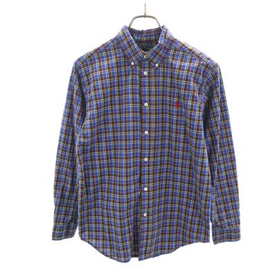 Check Pattern Long Sleeve Button Down Shirt L Blue Kid's Used