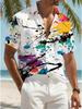 Hawaiianisches Hemd mit Spritzfarben-Graffiti-Print, Lässiges Herren-Kurzarmhemd mit Knöpfen, Geeignet für Sommer-Strandresorts