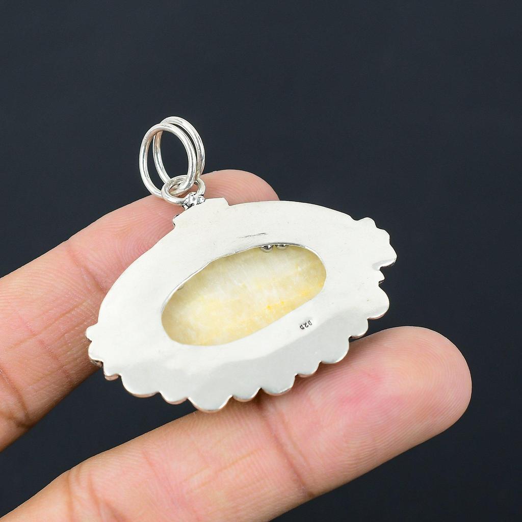 Sisters Day Sale Oval Plume Agate Stone Wife New Pendant Jewelry Sterling Silver