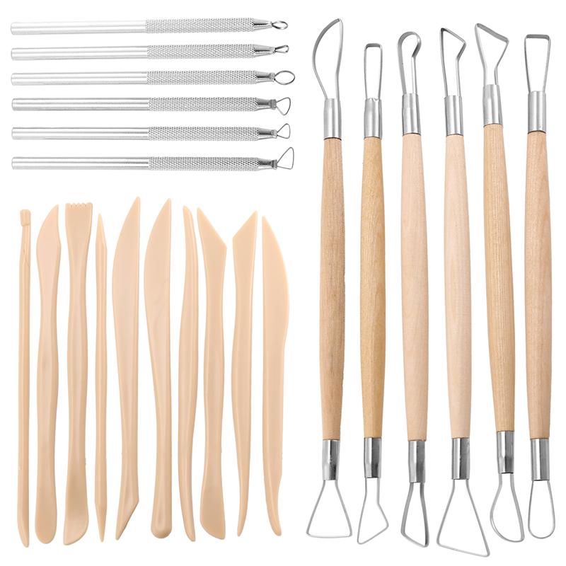 Good-Pottery Clay Sculpting Tools, 22Pcs Wooden Handle Pottery Carving Tools & Metal Scraper & Plastic Clay Shaping Tools