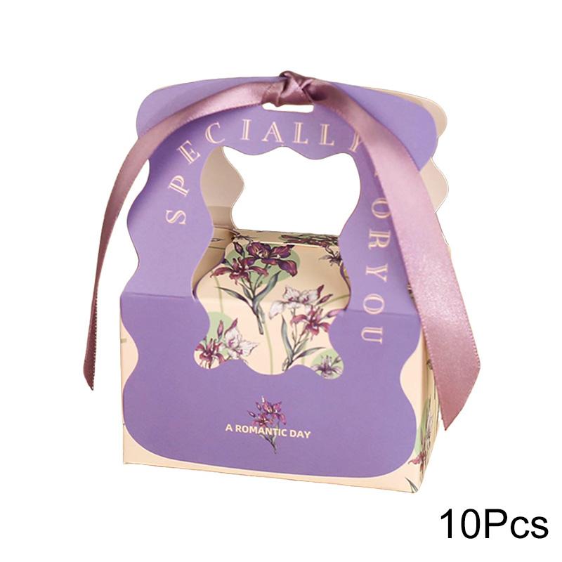 10Pcs Packaging Bags Handheld Souvenir Boxes Wedding Candy Box Portable Silk Ribbon Foldable Paper Birthday