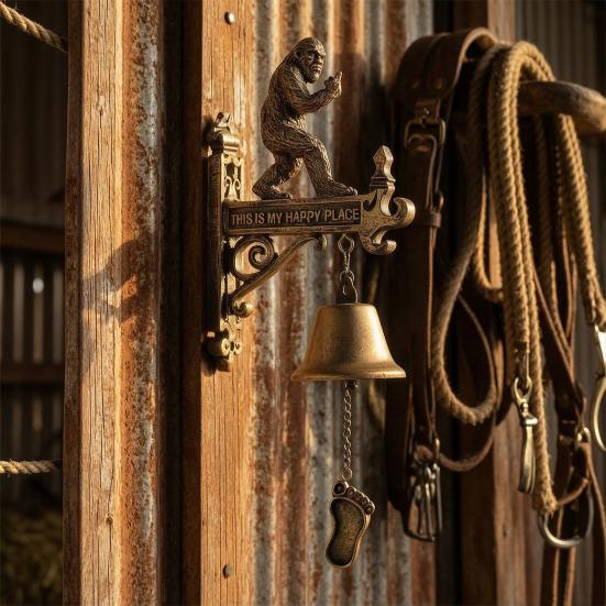 Yousheng Funny Doorbell, This is My Happy Place Rustic Animal Rustic Doorbell Decor, Resin Hanging Wall Bell, for Men Cabin Porch Garden Outdoor Decor