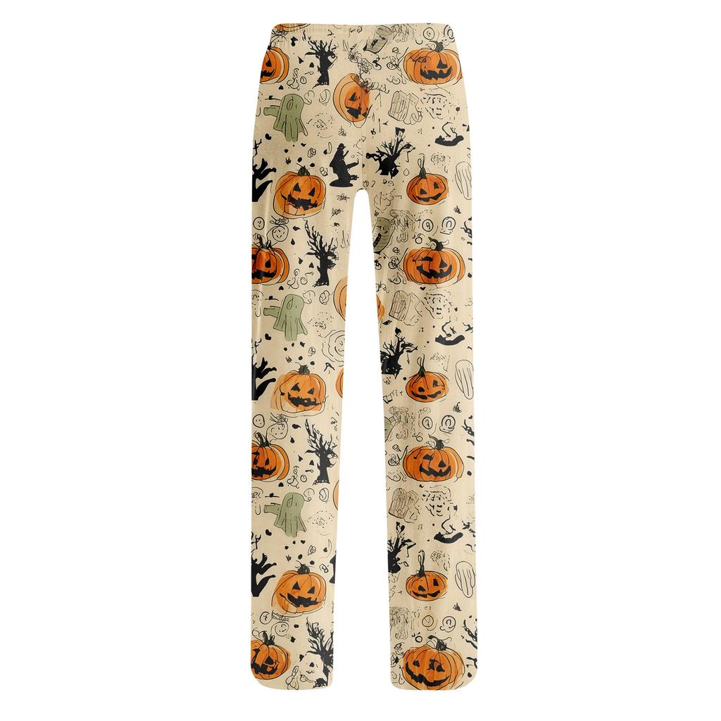 Damen Halloween Print Kordelzug Hose Lässige Lounge Hose Elastische Taille Entspannte Passform Volle Länge Weicher Stoff