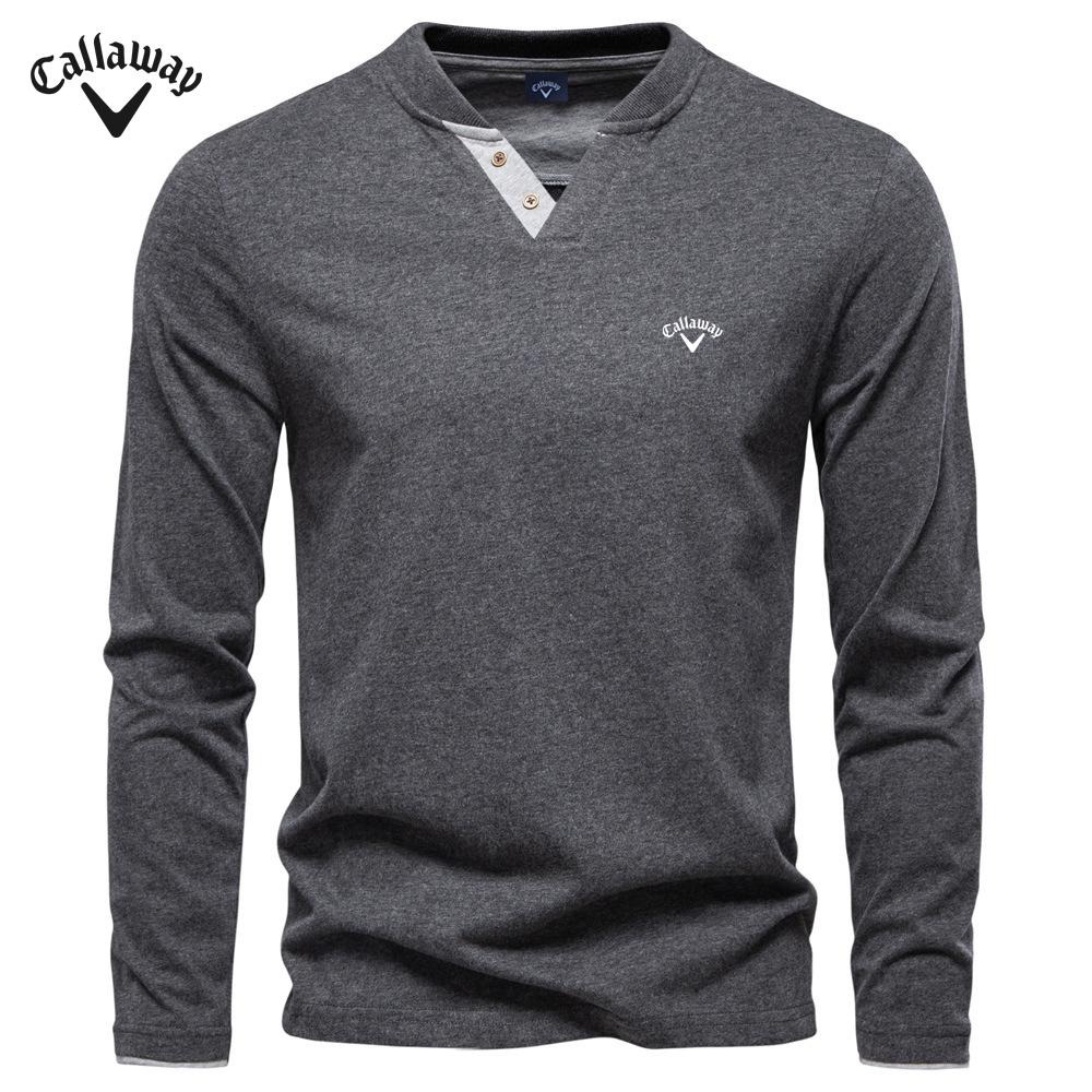 

Callaway 2025 Autumn New Embroidery Men s Fashion Color Cotton Solid Color Long Sleeve T-shirt V-neck Casual Men s Top T-shirt S
