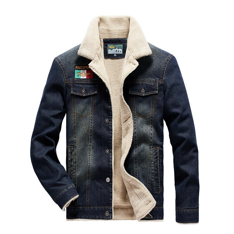 

New denim fleece cotton jacket lambswool winter warmth fashion casual loose denim jacket men s trendy padded clothes 4XL