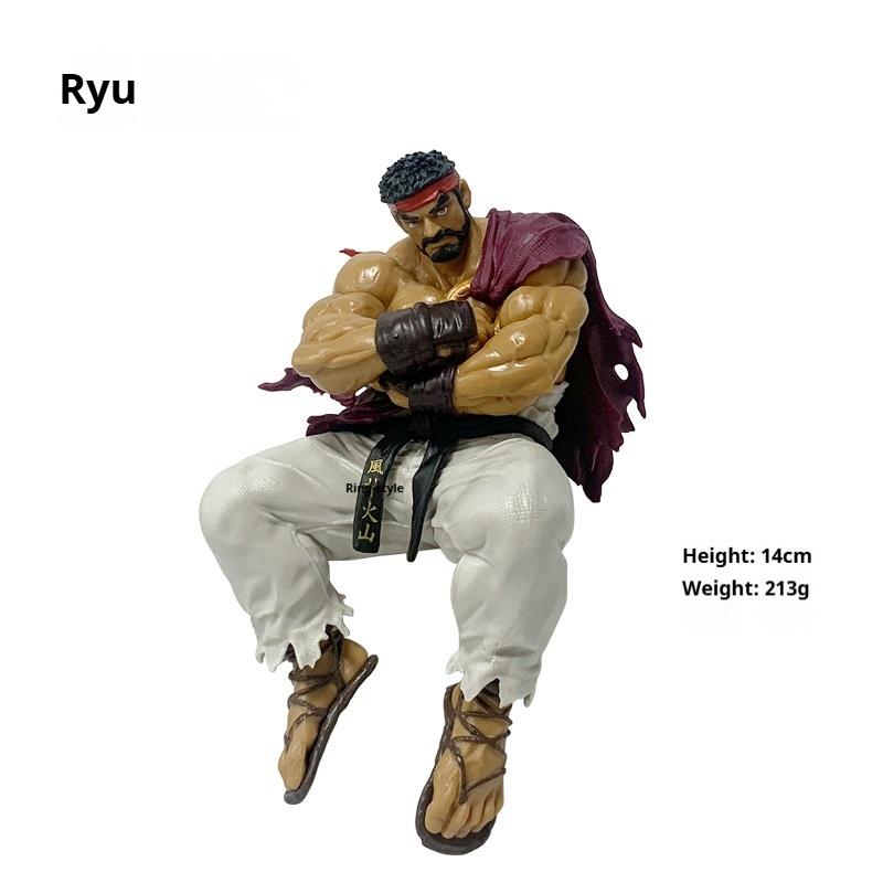 Street Fighter Ryu Anime PVC Action Figure 14cm Muscular Fighter Seated Pose Statue Desktop Decoration Collectible Gift 14cm