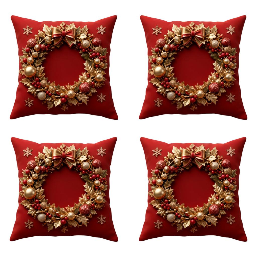 Świąteczna poszewka na poduszkę, Świąteczna dekoracja domu, Pokrowiec na poduszkę, Zestaw 4 sztuk