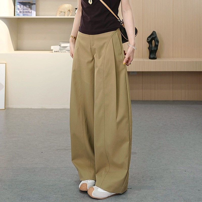 

Spring and Autumn Plus-Size Slimming Khaki Casual Pants for Women, Suitable for Pear-Shaped Body, Loose Straight Wide-Leg Pants Khaki XL [Recommended 60-70kg]
