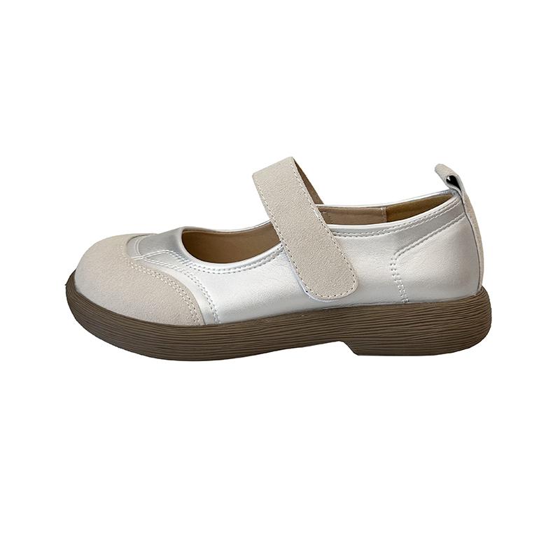 

Fashion Round-toed Versatile Flat Marie Jean Single Shoes for Women New Style French Soft Sole Small Leather Shoes To Pair with Skirts 35 серебряный