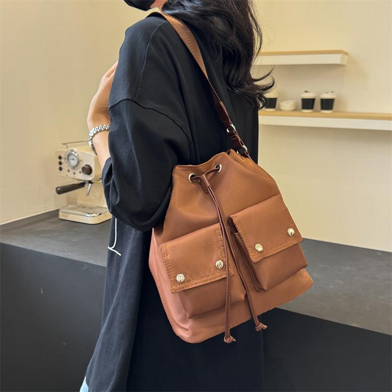 Large Capacity Drawstring Bucket Bag, Multi-pocket Shoulder Bag, Casual Handbag