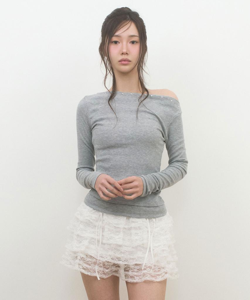 Limekeu Asymmetrical Studded Slim Long Sleeve Gray