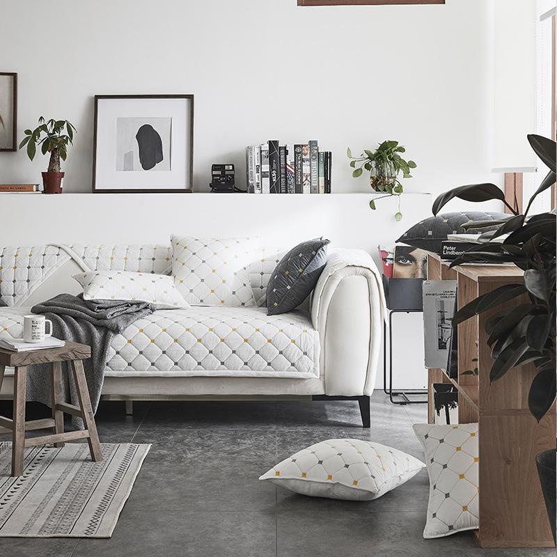 

Современный скандинавский минималистичный и модный диванный коврик, четырехсезонный универсальный противоскользящий универсальный чехол, стираемый водой, чистый хлопок, клетчатый чехол 45*45cm pillowcase 1pcs