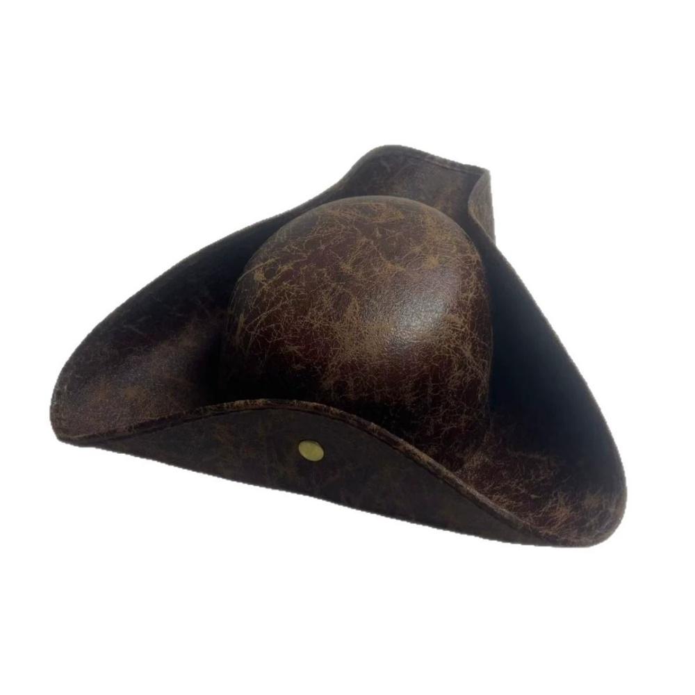 Faux Leather Pirate Hat Brown Captain Hat Vintage Button Masquerade Party Cosplay Costume Hat For Men Women Photography Props
