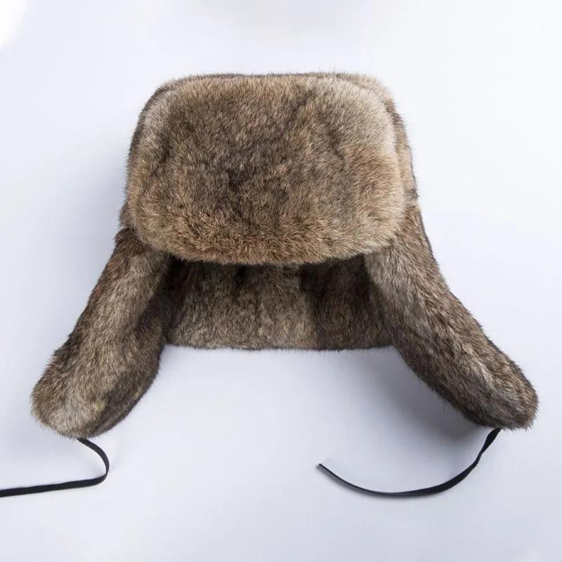 WTEMPO Męskie zimowe czapki bomberowe ze sztucznego futra na zewnątrz wiatroodporne, chroniące przed zimnem, pluszowe, ciepłe, z ochroną uszu, wyściełane bawełną