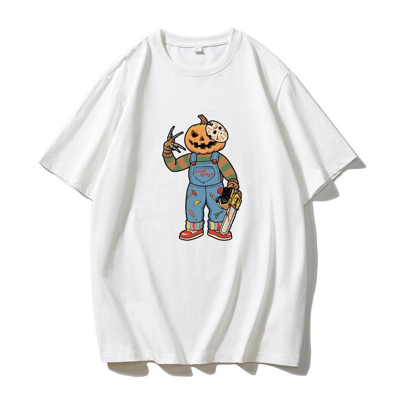 

Мужская футболка в стиле ретро на Хэллоуин, свободная хлопковая базовая футболка с коротким рукавом и круглым вырезом от американского модного бренда M белый