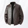 Mens Faux Leather Biker Jacket Stand Collar Casual Outerwear Lightweight Workwear Style